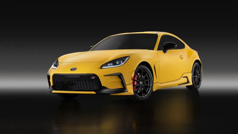 Toyota GR86 Yuzu Edition wallpaper, Yellow sports coupe, Dark studio, 2026, 5K