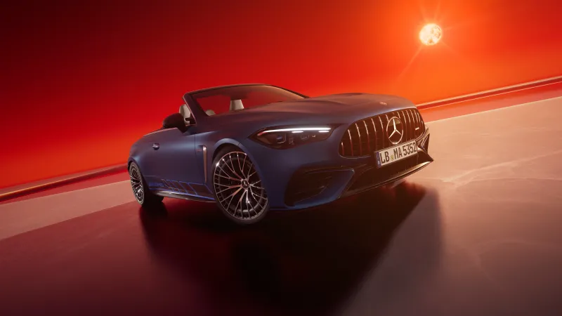 Mercedes-AMG CLE 53 Cabriolet, Blue, Red sunset studio, Limited edition, 2025, 5K wallpaper