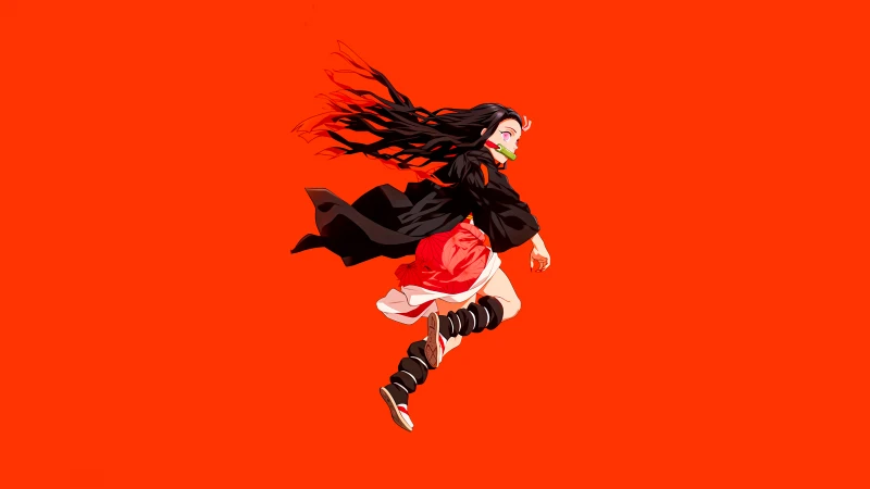 Nezuko Kamado, Orange background 4K, Demon Slayer: Kimetsu no Yaiba