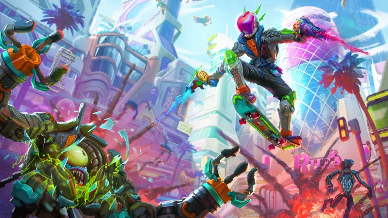 High On Life 2 wallpaper, Skateboard, Alien gun, Colorful city