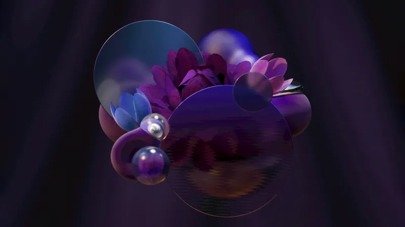 Purple Floral Wallpaper, Translucent 3D Render