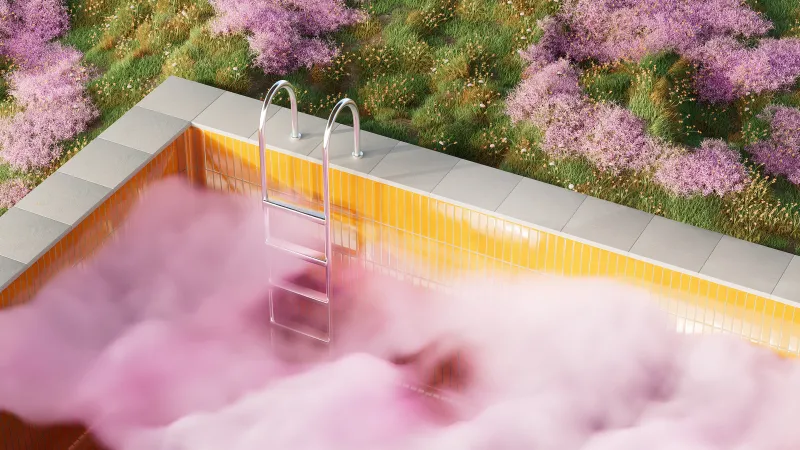 Surreal Aesthetic Pool Wallpaper, Purple Flowers, Outdoor