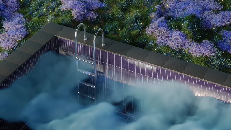 Misty Outdoor, Swimming Pool, 5K Wallpaper