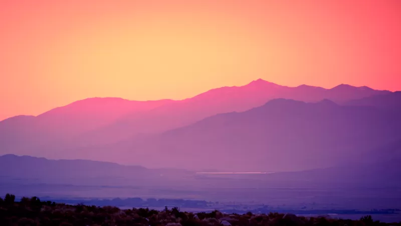 Pink sky, Sunset, Gradient, Mountains, Landscape, Beautiful, Scenery, Clear sky, 5K