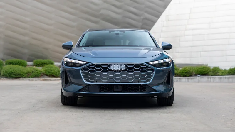 Audi A5 TFSI quattro wallpaper, Blue sedan, Front view, 2025, 5K