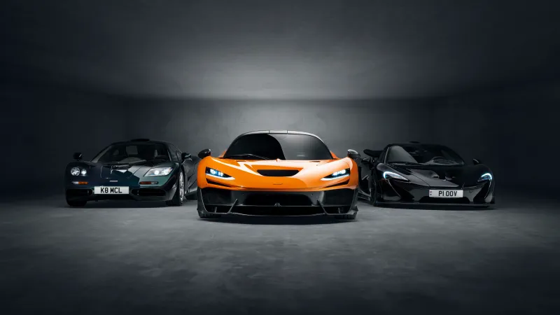 McLaren F1, McLaren P1, McLaren W1, Dark background 5K