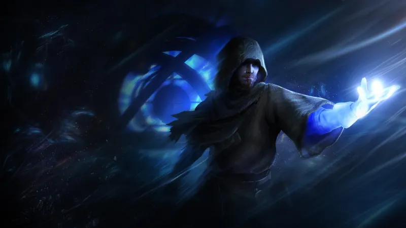 Path of Exile: Secrets of the Atlas wallpaper, Hooded mage, Blue magic