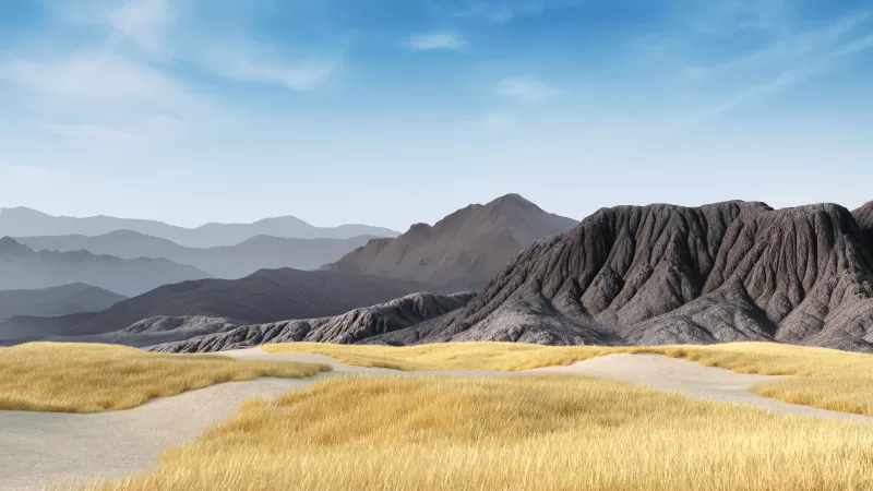 Microsoft Surface 4K wallpaper, Mountains, Clear sky, Grass field, Landscape, Microsoft Surface Hub 2, Stock