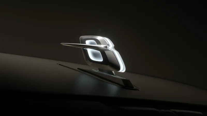 Bentley EXP 15 wallpaper, Flying B mascot, Glowing emblem, Dark, 8K