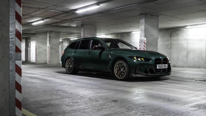BMW M3 CS Touring wallpaper, Green estate, Parking garage, 2025