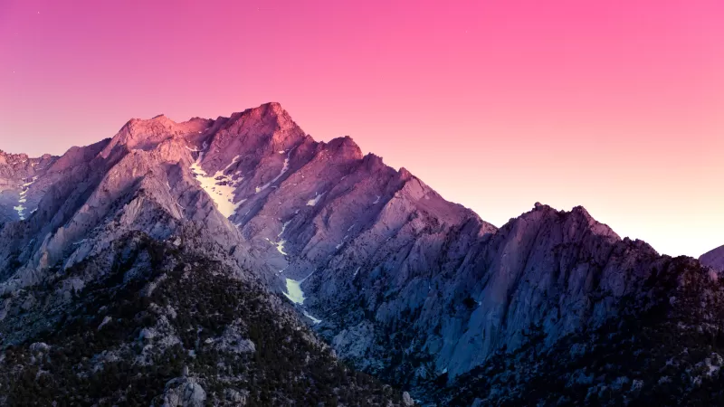 Sierra Nevada, Aesthetic, California, Mountains, Evening, Pink sky, Sunset, Gradient background, Scenic, Peak, 5K