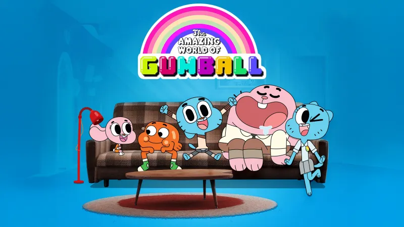 The Amazing World of Gumball, Cartoon, Watterson family, Blue background, 5K wallpaper