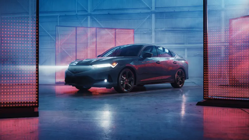 Acura Integra A-Spec wallpaper, 2026, Sports sedan, Red LED panels, Warehouse