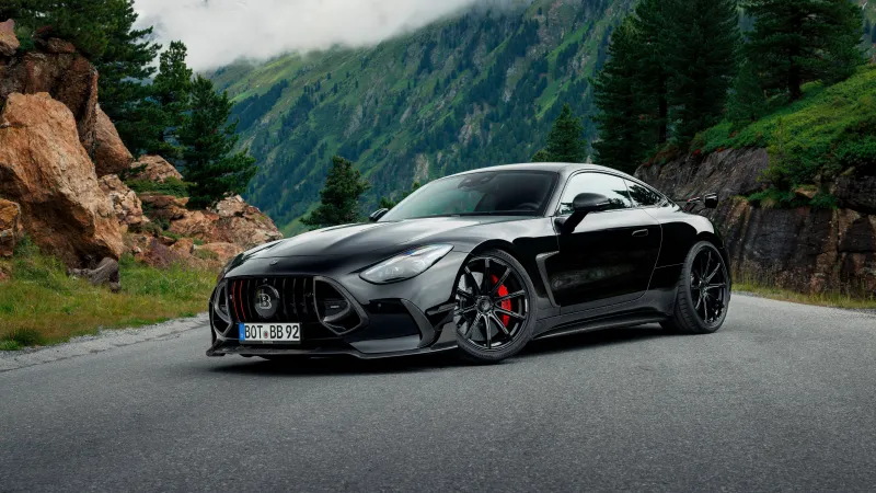 Brabus 1000, Mercedes-AMG GT, Black coupe, Alpine road, 8K wallpaper