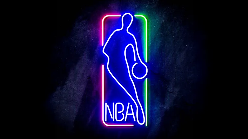 NBA logo wallpaper, Neon lights, Basketball, Dark background 4K