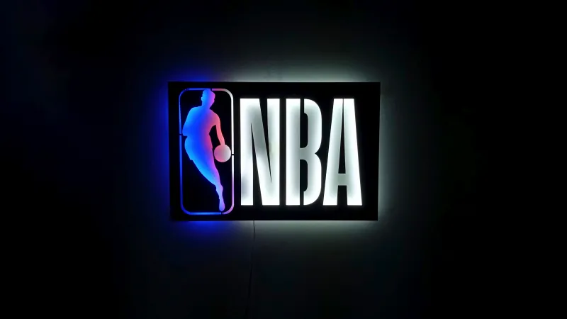 NBA logo, Illuminated sign, Dark background 5K