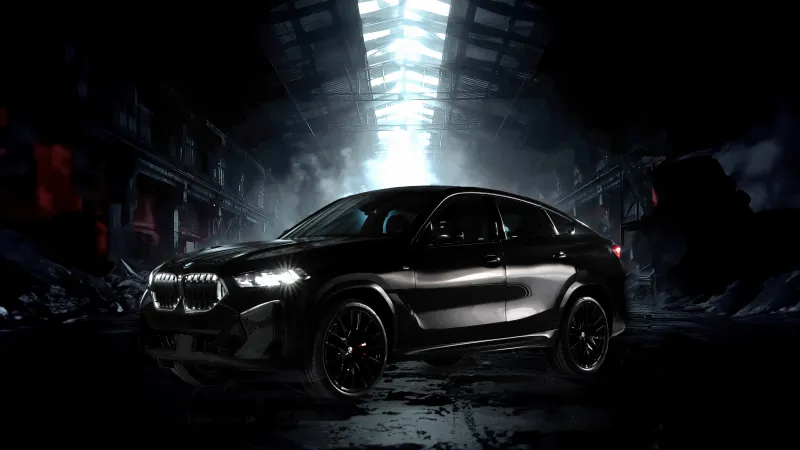 BMW X6 Dark Edition wallpaper, Black SUV, Industrial ruins, 2025, 5K