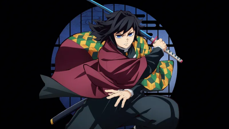 Giyu Tomioka in Infinity Castle, Demon Slayer: Kimetsu No Yaiba Infinity Castle, Black background 5K