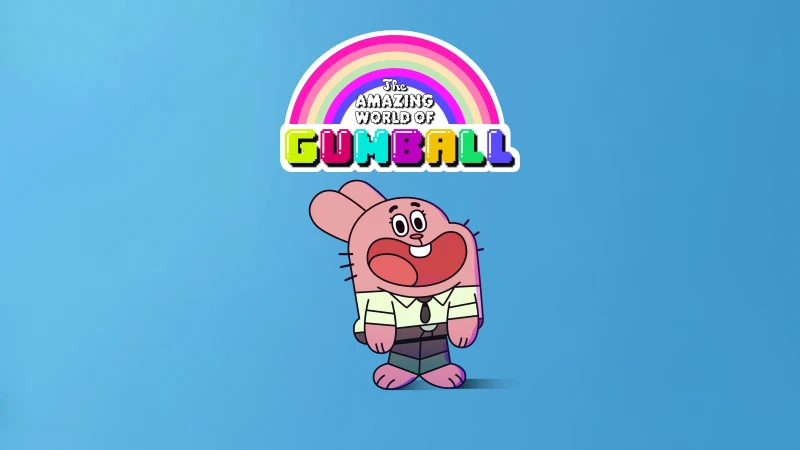 The Amazing World of Gumball, Richard Watterson, Cute cartoon, Blue background, 5K wallpaper
