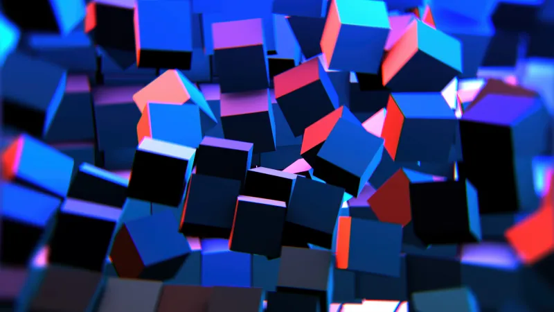 Axolotl, Minecraft, 3D cubes wallpaper, Abstract, Blue and pink, Geometric