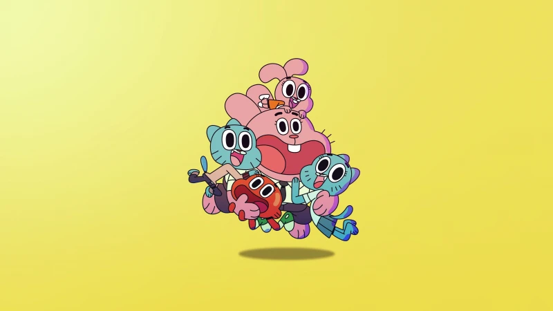 The Amazing World of Gumball, Watterson family, Cartoon Network, Yellow background, 4K wallpaper