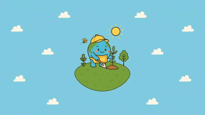 World Environment Day wallpaper, Cute Earth planting a tree, Light blue