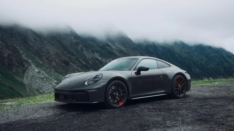 Porsche 911 Carrera 4 GTS, Transfăgărășan tribute, Grey, Misty mountains, 5K wallpaper