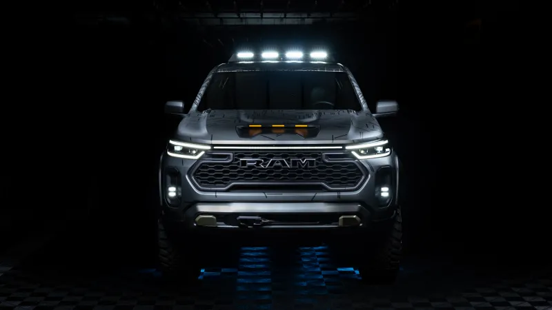 Ram Dakota Nightfall Concept, Grey pickup truck, Dark studio, 2025, 8K wallpaper