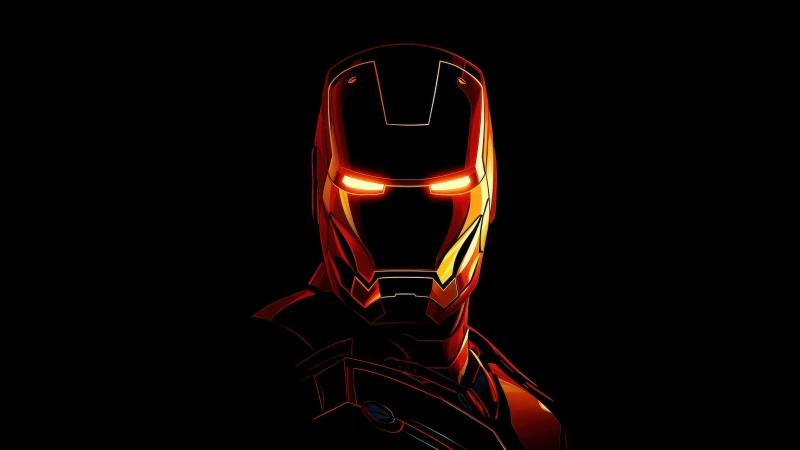 Iron Man Neon Outline, AMOLED Black background 4K