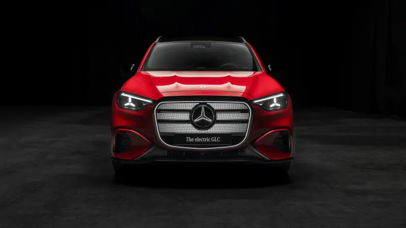 Mercedes-Benz electric GLC, Red SUV, Illuminated grille, 2026, 8K wallpaper
