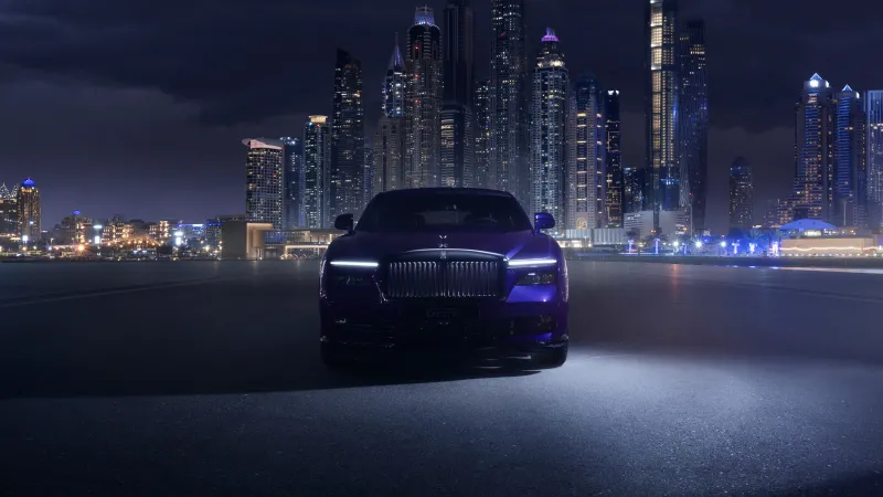 Rolls-Royce Black Badge Spectre, 8K wallpaper, Purple aesthetic, Dubai City