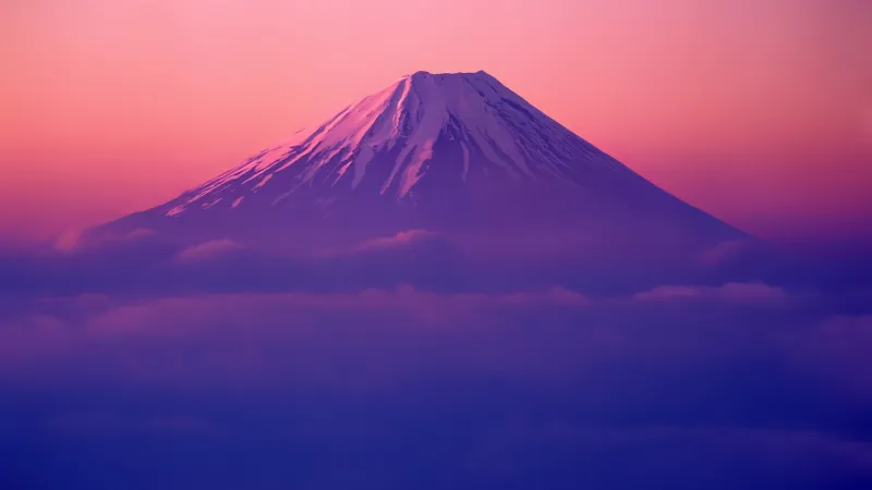 OS X Lion, Twilight, Mount Fuji, Clouds, Sunrise, Mac OS X, Stock wallpaper 5K