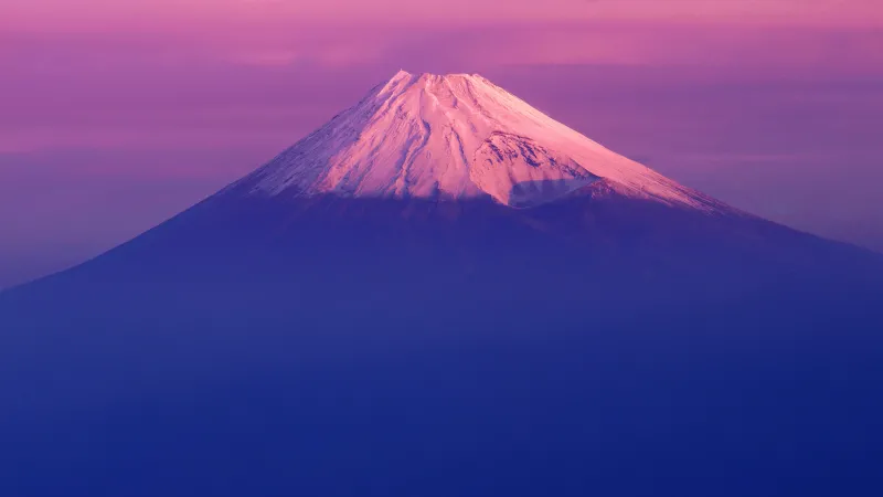 OS X Lion, Mount Fuji, Landscape, Sunset, Pink sky, Mac OS X, Stock wallpaper 5K