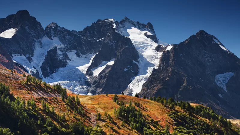 La Meije, French Alps, Mountain peaks, 4K wallpaper