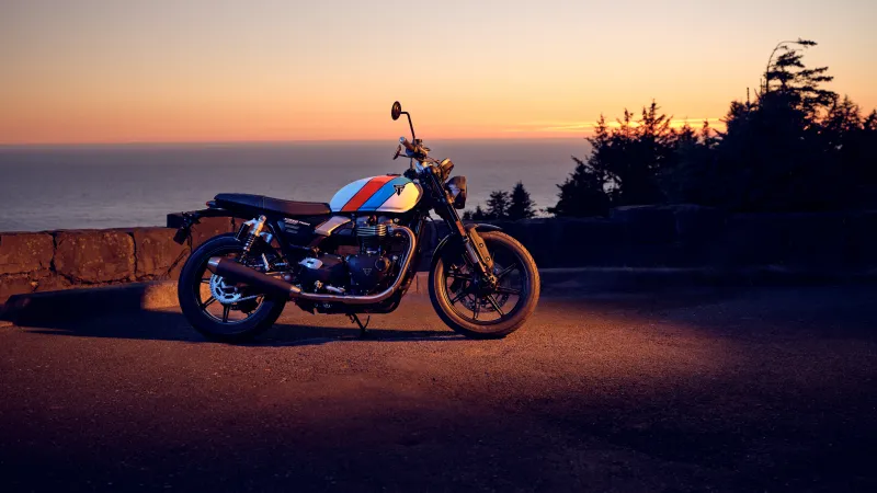 Triumph Speed Twin 900, Modern classic, Coastal sunset, 2025, 5K wallpaper
