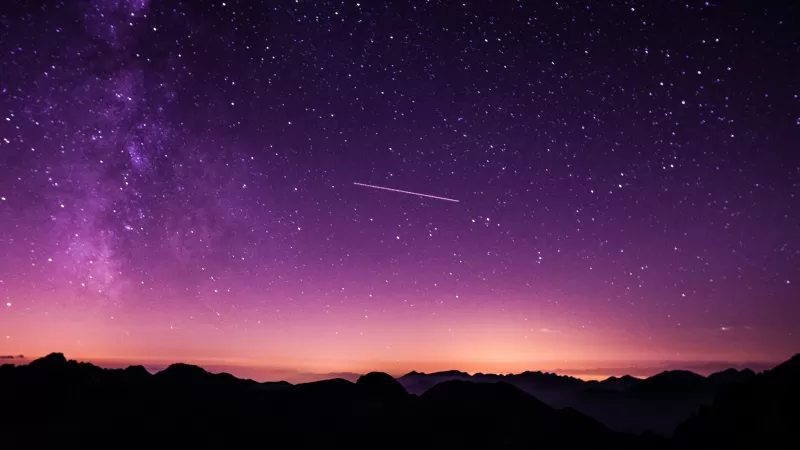 Purple sky, Cima d'Asta, Silhouette, Mountains, Stars, Night sky, Astronomy, Outdoor, Outer space, 5K
