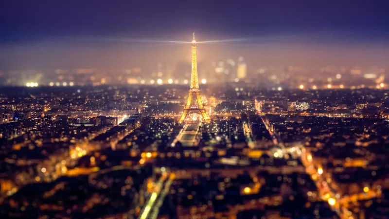 Eiffel Tower, Paris, Night time, City lights, Cityscape, Tourist attraction, Popular cities, 5K,France