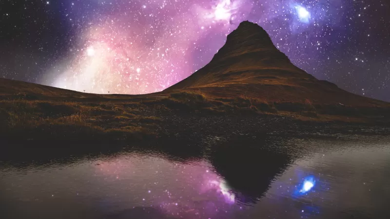 Kirkjufell wallpaper, Starry night sky, Nebula