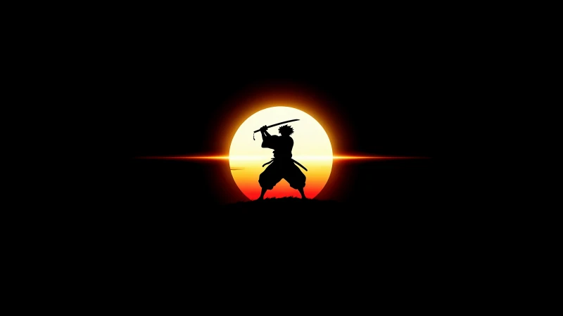 Samurai Silhouette, Minimalist Black background