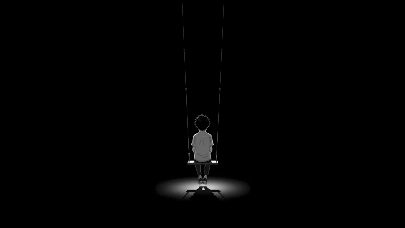 Boy Alone Swing, Minimalist Black background