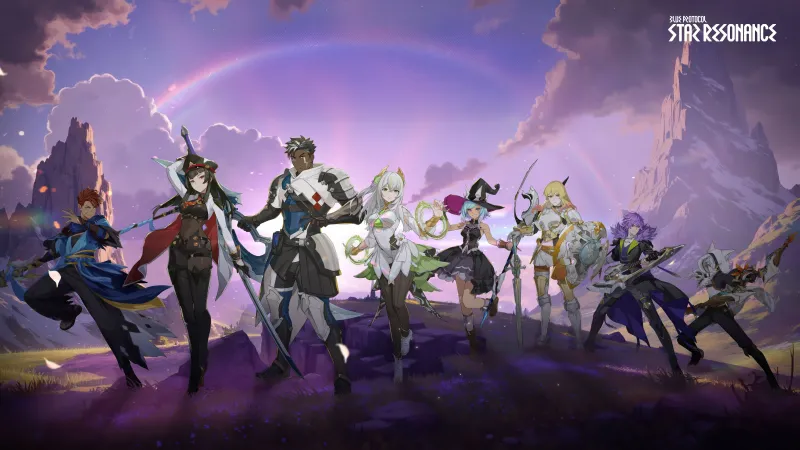 Blue Protocol: Star Resonance wallpaper, Anime game, Party of heroes, Purple sky