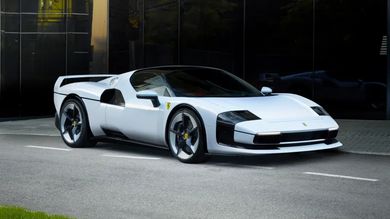 Ferrari SC40 wallpaper, White one-off supercar, Glass building, 2025, 8K
