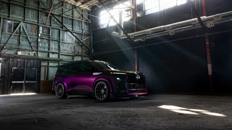 Infiniti QX80 R-Spec wallpaper, Purple and black SUV, Warehouse, 2025, 5K