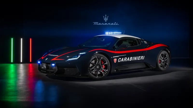Maserati MCPURA Carabinieri 2025, Dark background 8K