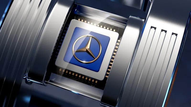 Mercedes-Benz star on a chip wallpaper, Vision Iconic, Blue and chrome, 3D