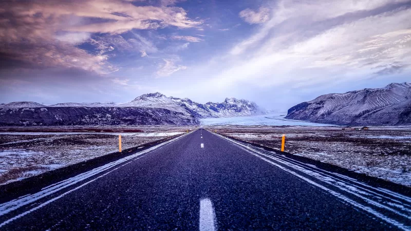 Iceland road wallpaper, Snowy mountains, Glacier