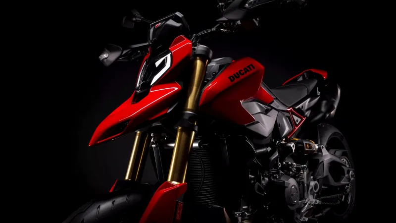 Ducati Hypermotard V2, Supermoto, Red, Close-up, Dark background, 2026, 8K wallpaper
