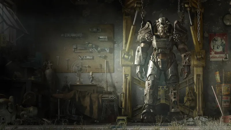 Fallout 4 wallpaper, Power armor, Garage, Anniversary Edition