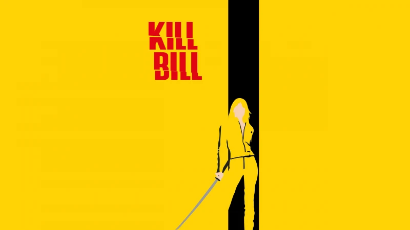 Kill Bill, Movie poster, Minimalist wallpaper, The Bride, Yellow background, 5K wallpaper