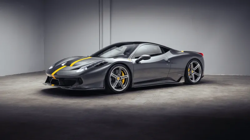 CTR Ferrari 458 Carbon Aero Program wallpaper, Grey, Yellow stripes, 2025, 5K